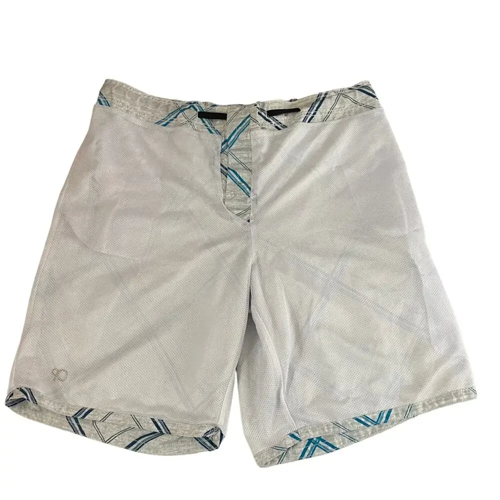 OP Ocean Pacific Swim Trunks Gray Teal Plaid Board Shorts Mens XL 40 42 Surf